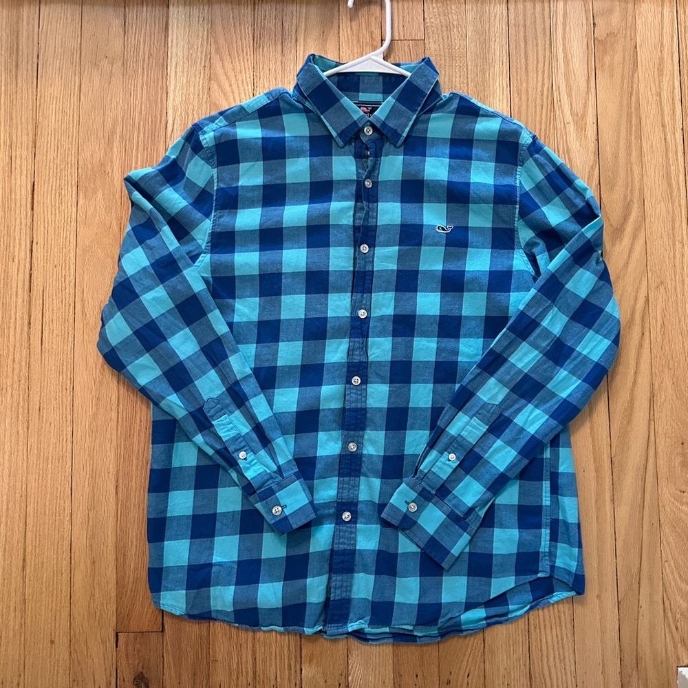 Vineyard Vines Teal and Navy Plaid Men's Shirt
